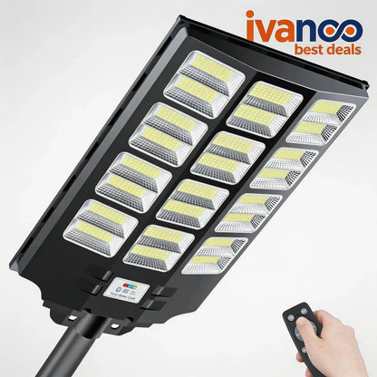 LED street light with remote control on a white background, featuring the Ivanco brand.